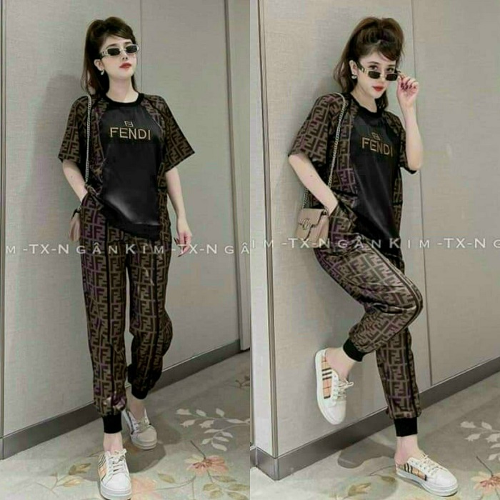 ĐỒ BỘ THỜI TRANG PHỐI HỌA TIẾT FENDI THÊU CAO CẤP-BTN433